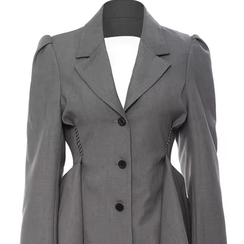 Women's Blazer New Notched LooseSingle Breasted Long Sleeve Gray Backless Mesh - Picture 6 of 6